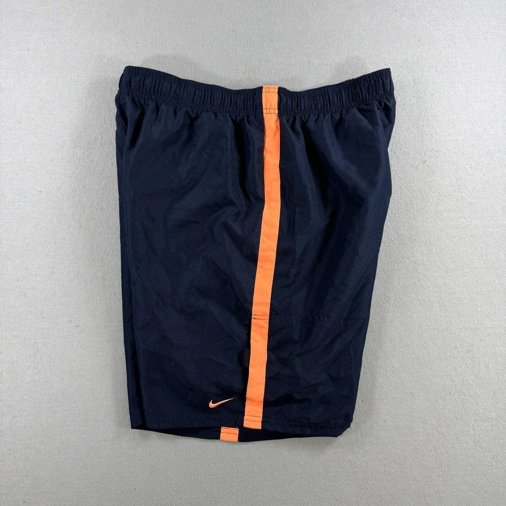 Nike Swim Trunks Men XL Navy Orange Stripe Board Shorts Racer Volley Beach Surf